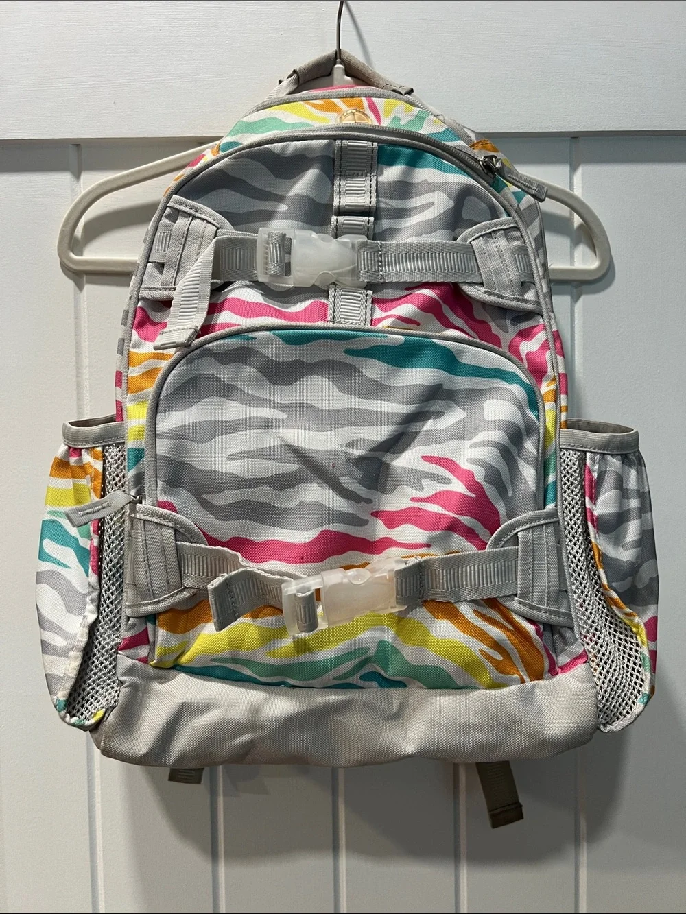 pottery barn kids Multicolor Zebra Print Backpack - Gray, Pink, Teal, Yellow
